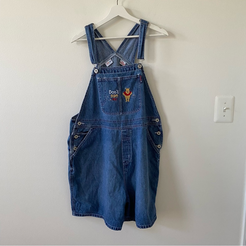 Disney Plus Women’s Winnie the Pooh Overall Shorts Denim 90s Y2K